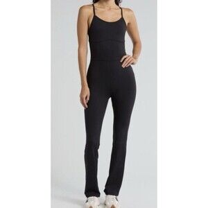 Zella Outscore One Piece Stretch Flare Leg Jumpsuit Black Size XL Romper Workout